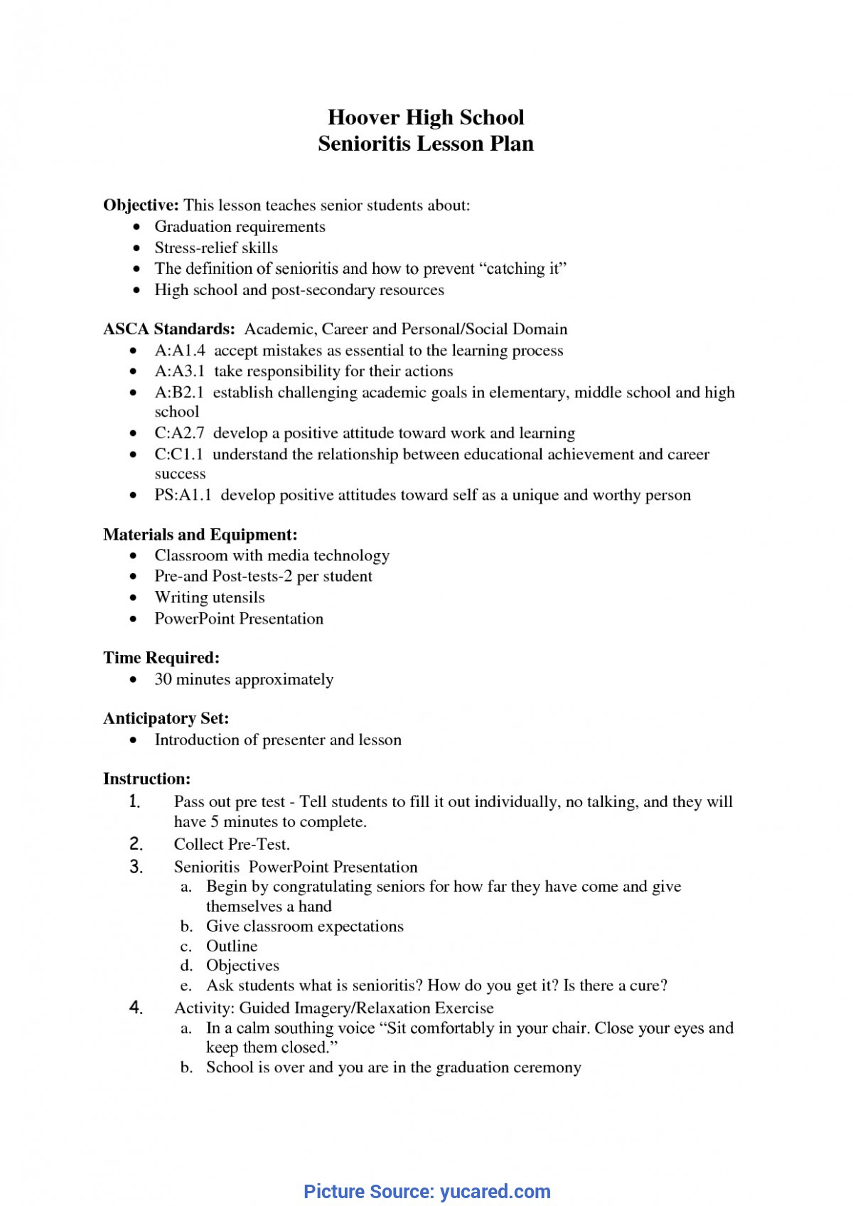 Simple Sample Lesson Plan In Senior High School High School