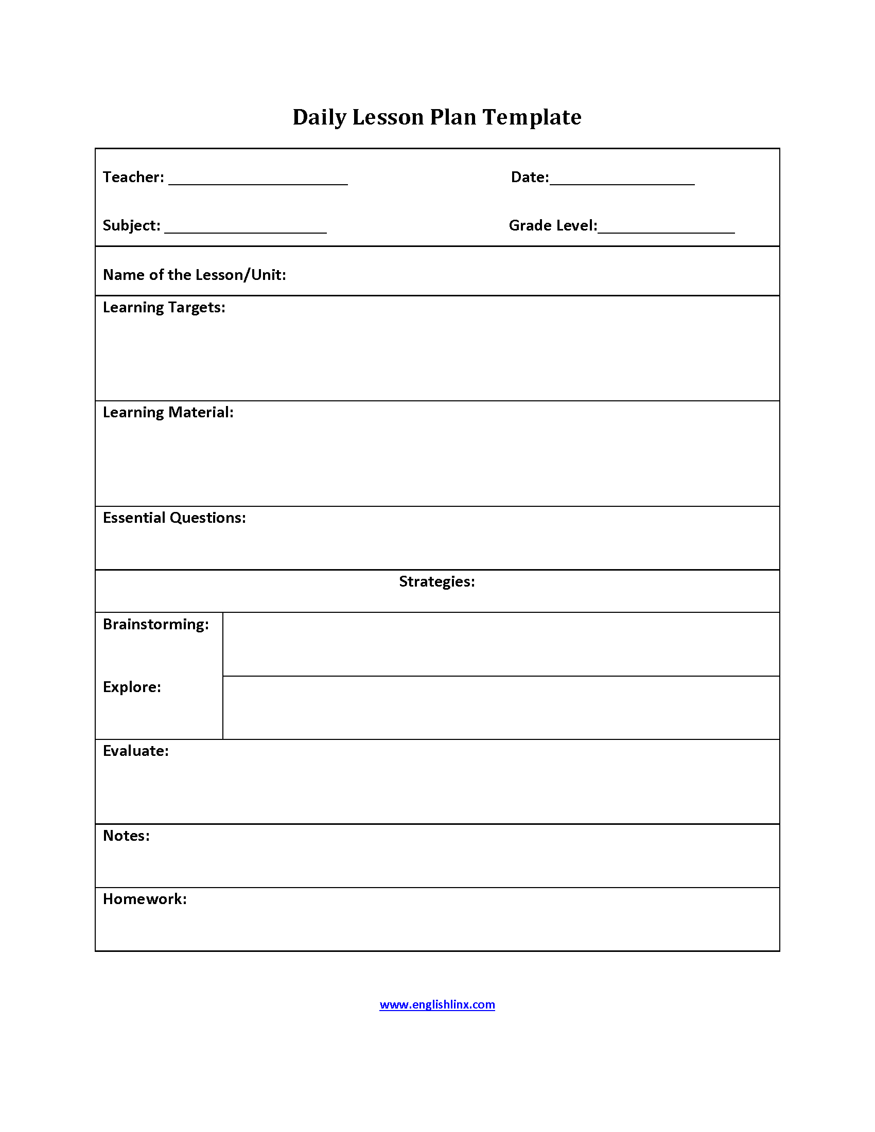 Six Step Lesson Plan Template | Lesson Plan Templates