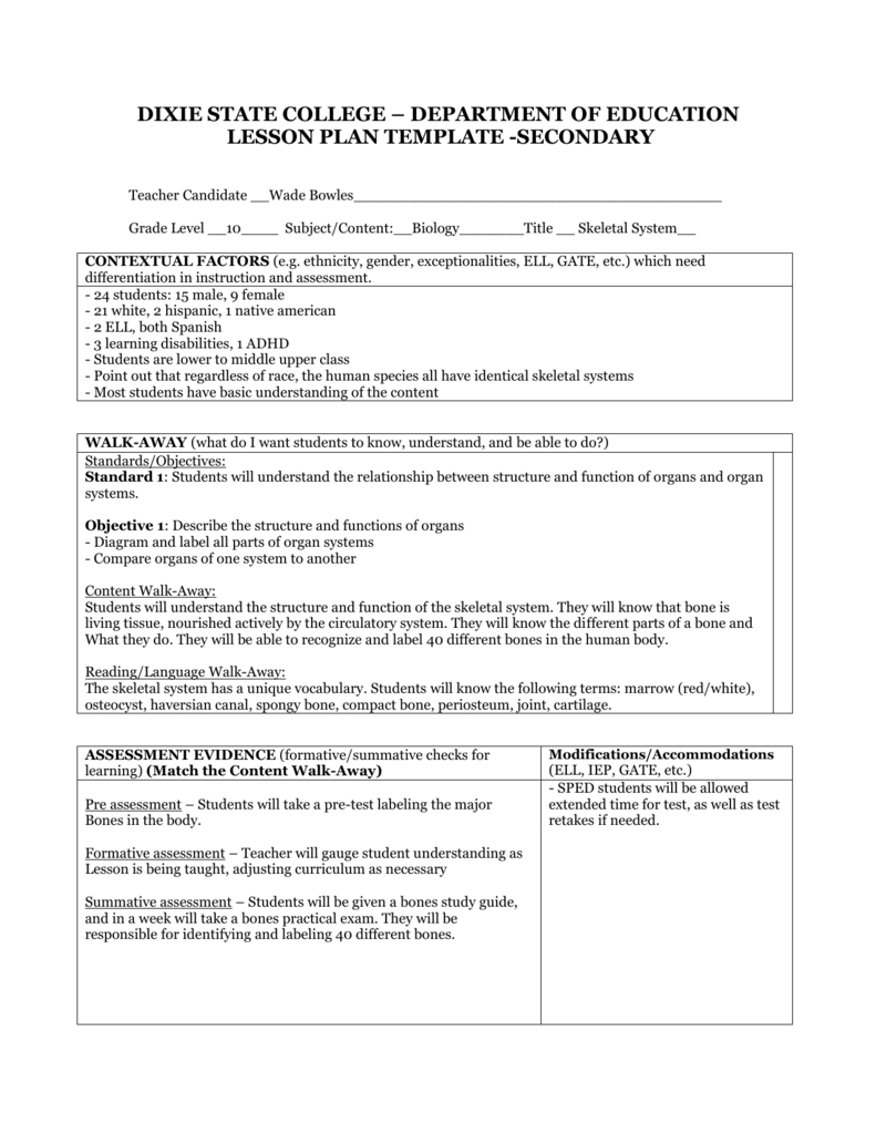 Skeletal System Lesson Plan