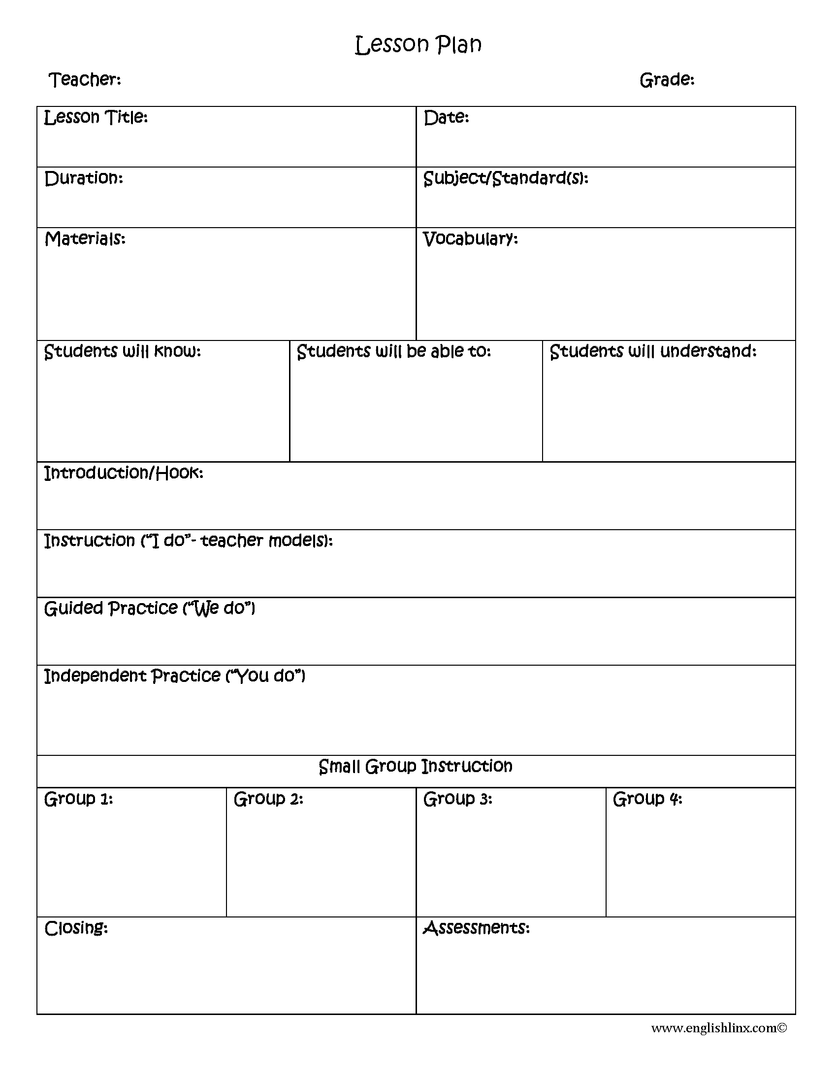 Small Group Lesson Plan Template | Template Inside I Do We