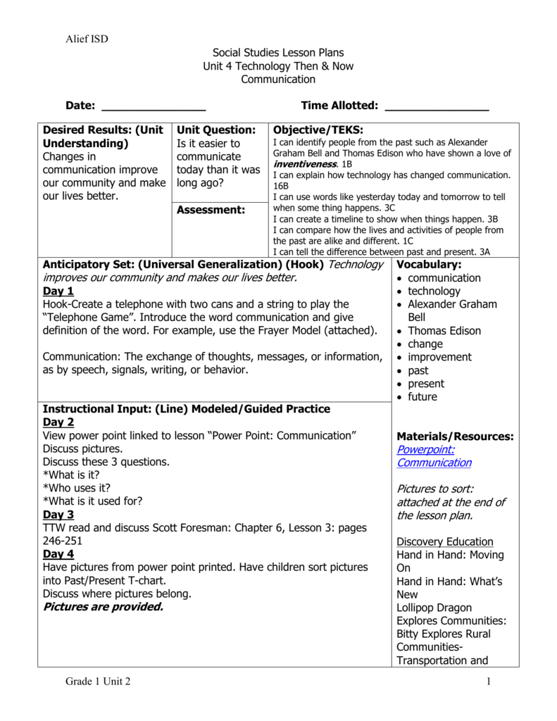 Social Studies Lesson Plans