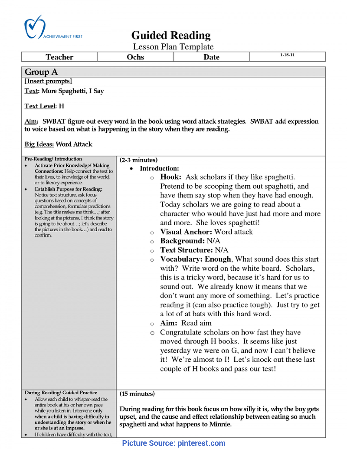 Special 1St Grade Lesson Plans Reading More Spaghetti I Say