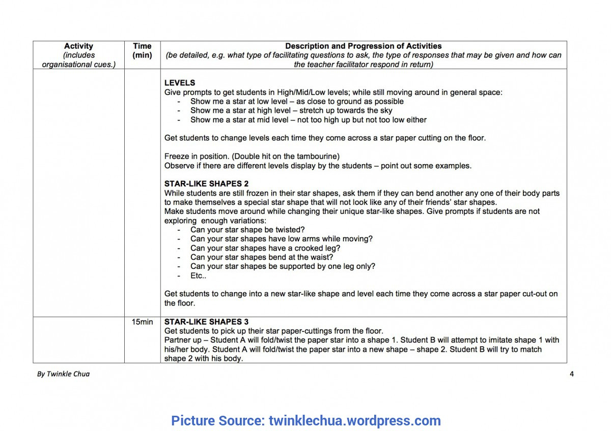 Special Dance Class Lesson Plan Template 3. Creative Dance