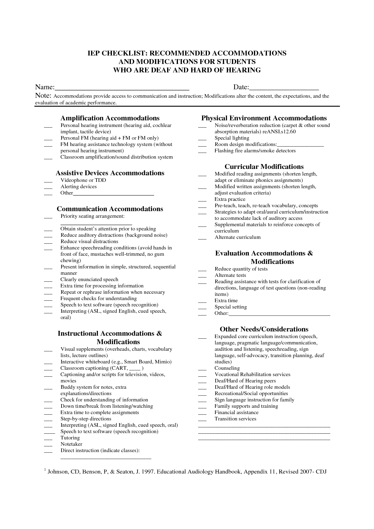 Special Education Accommodations Checklist | Iep Checklist