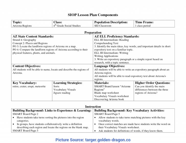 Siop Lesson Plan Examples - Lesson Plans Learning