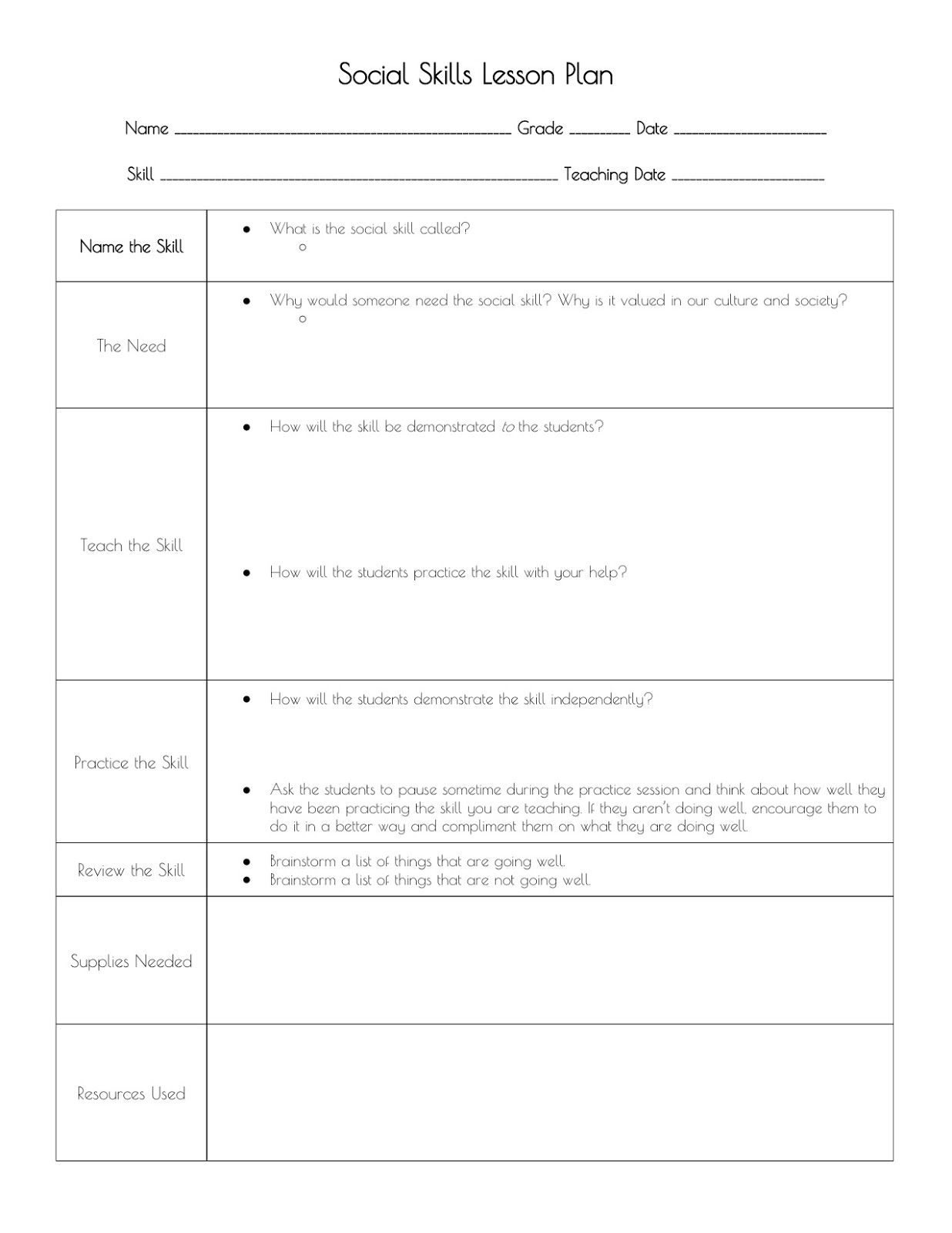 Sped Head: Social Skills Lesson Plan Format (With Images