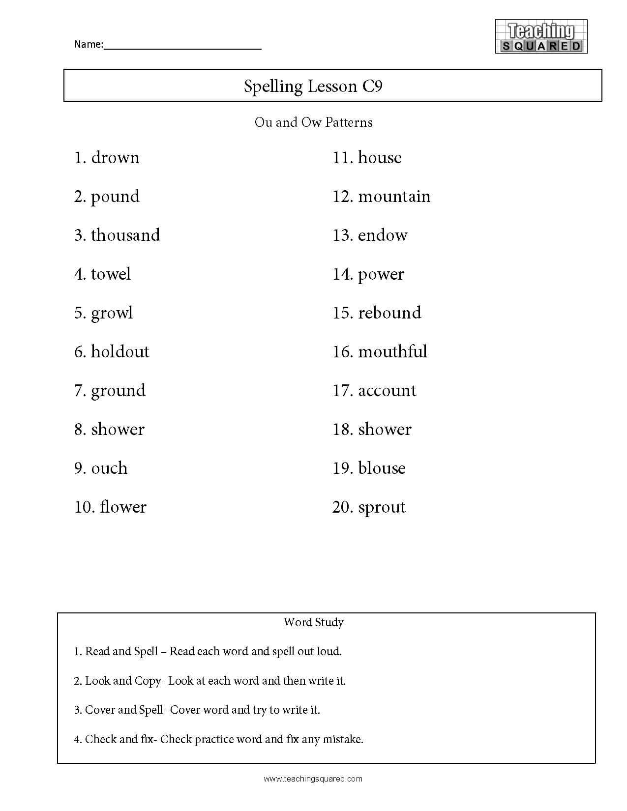 Spelling Lesson C9- Ou And Ow Patterns - Teaching Squared