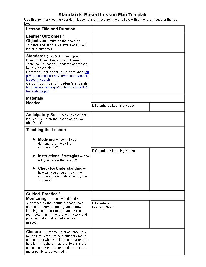 Standards Based Lesson Plan - How To Create A Standards