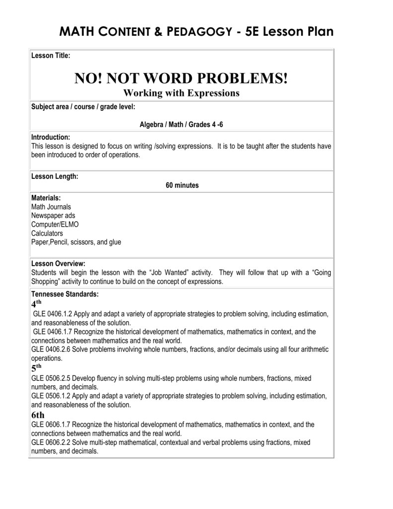 Stem Word Problems Lesson Plan
