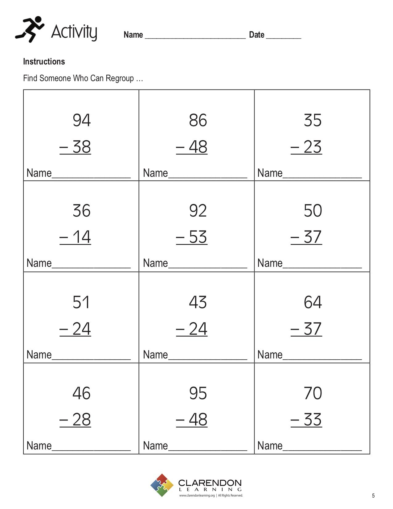 Subtraction With Regrouping