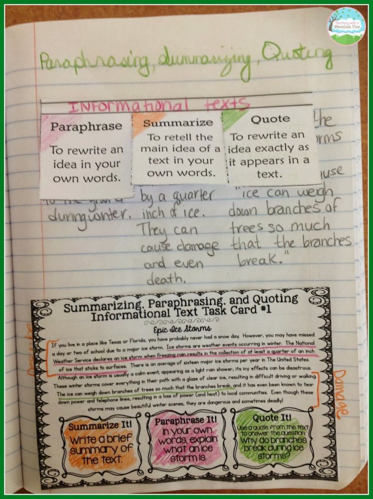 paraphrasing and summarizing lesson plans