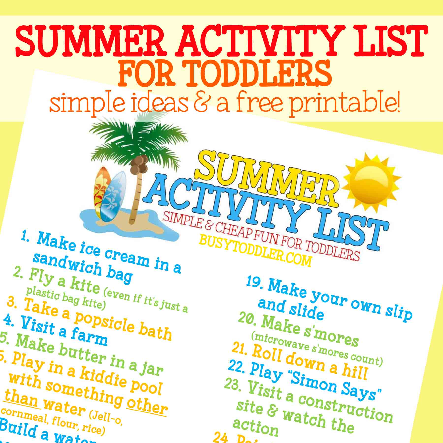 Summer Activity List For Toddlers - Busy Toddler