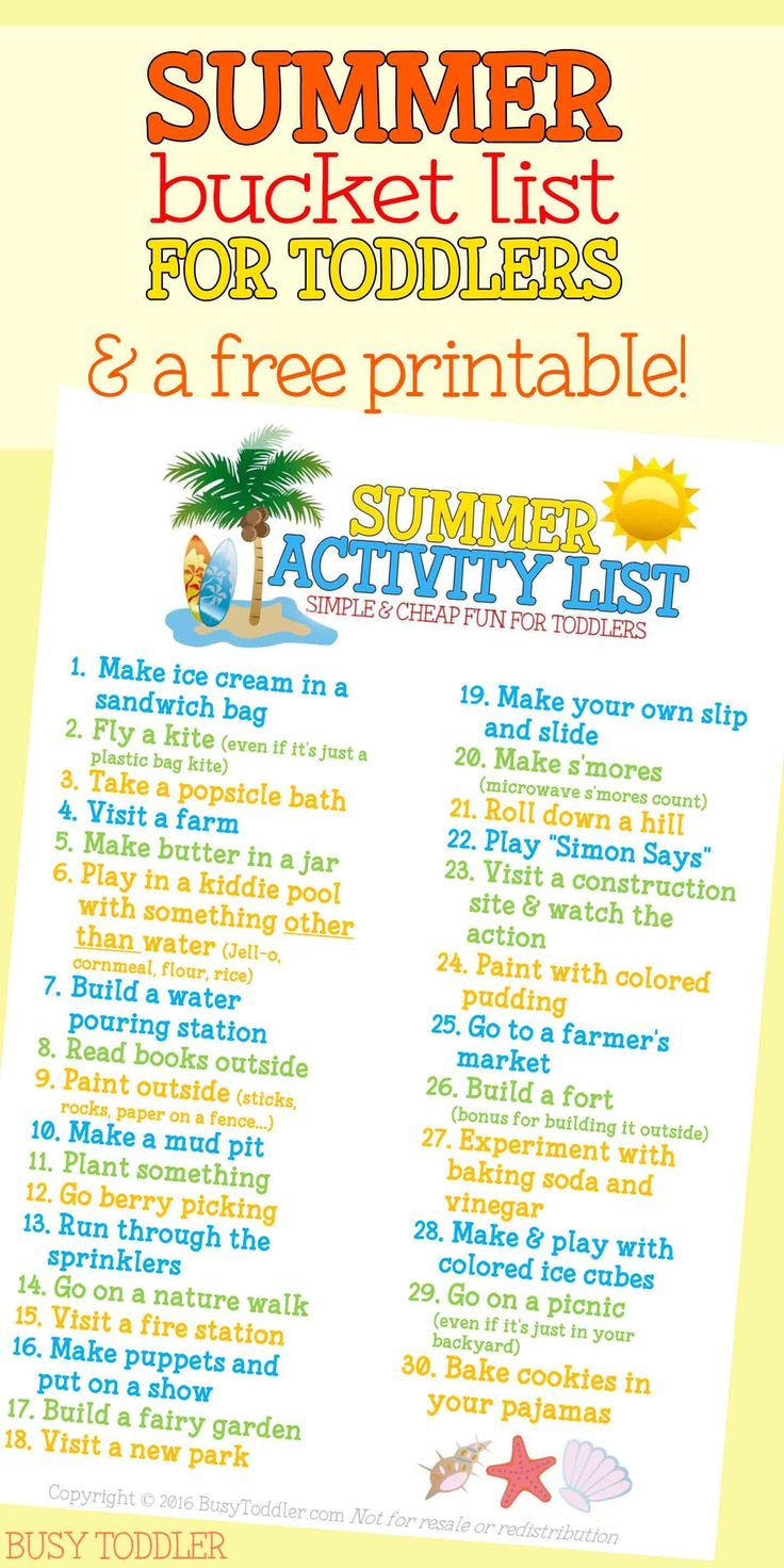 Summer Activity List For Toddlers | Summer Activities For