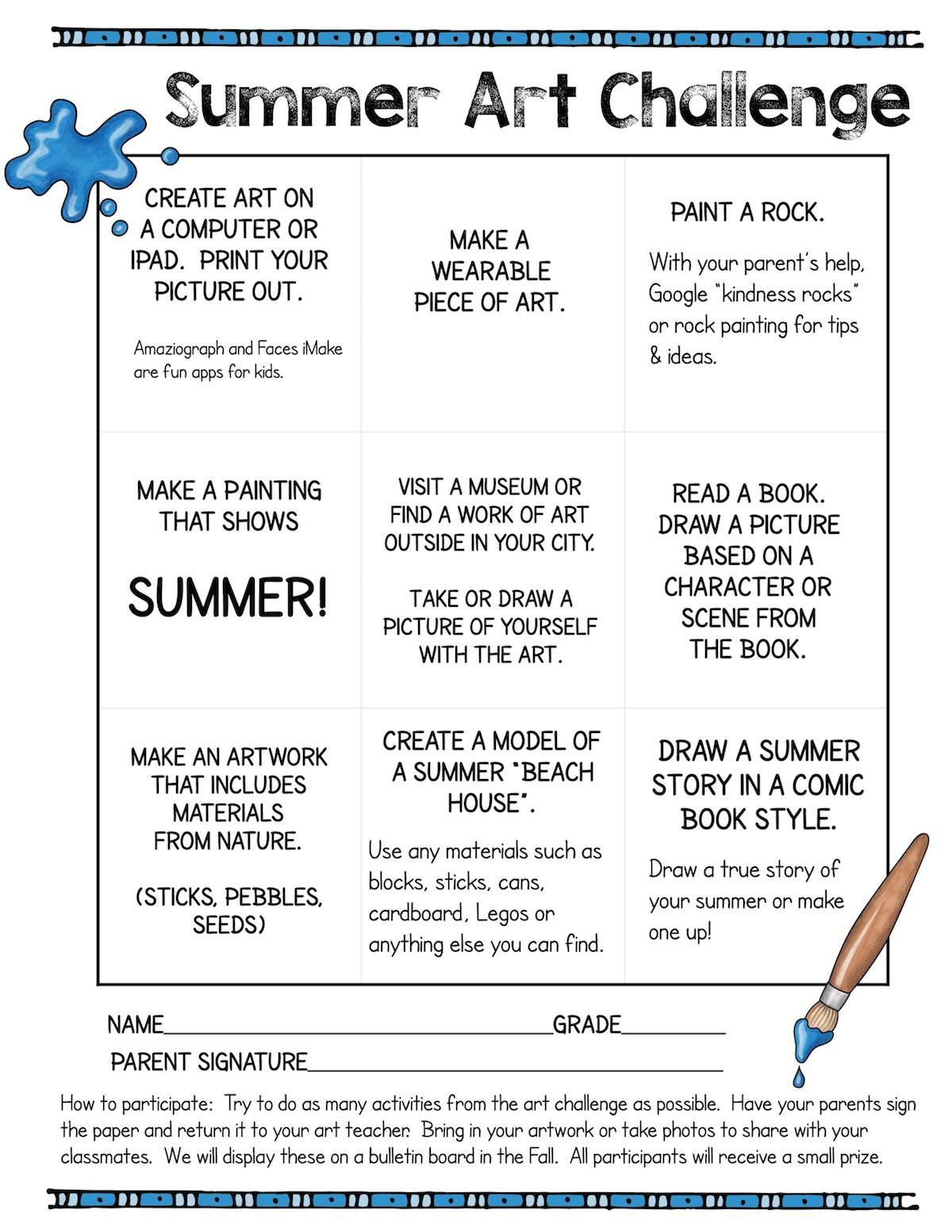 Summer Art Challenge 2018 | Art Lessons Elementary, Art