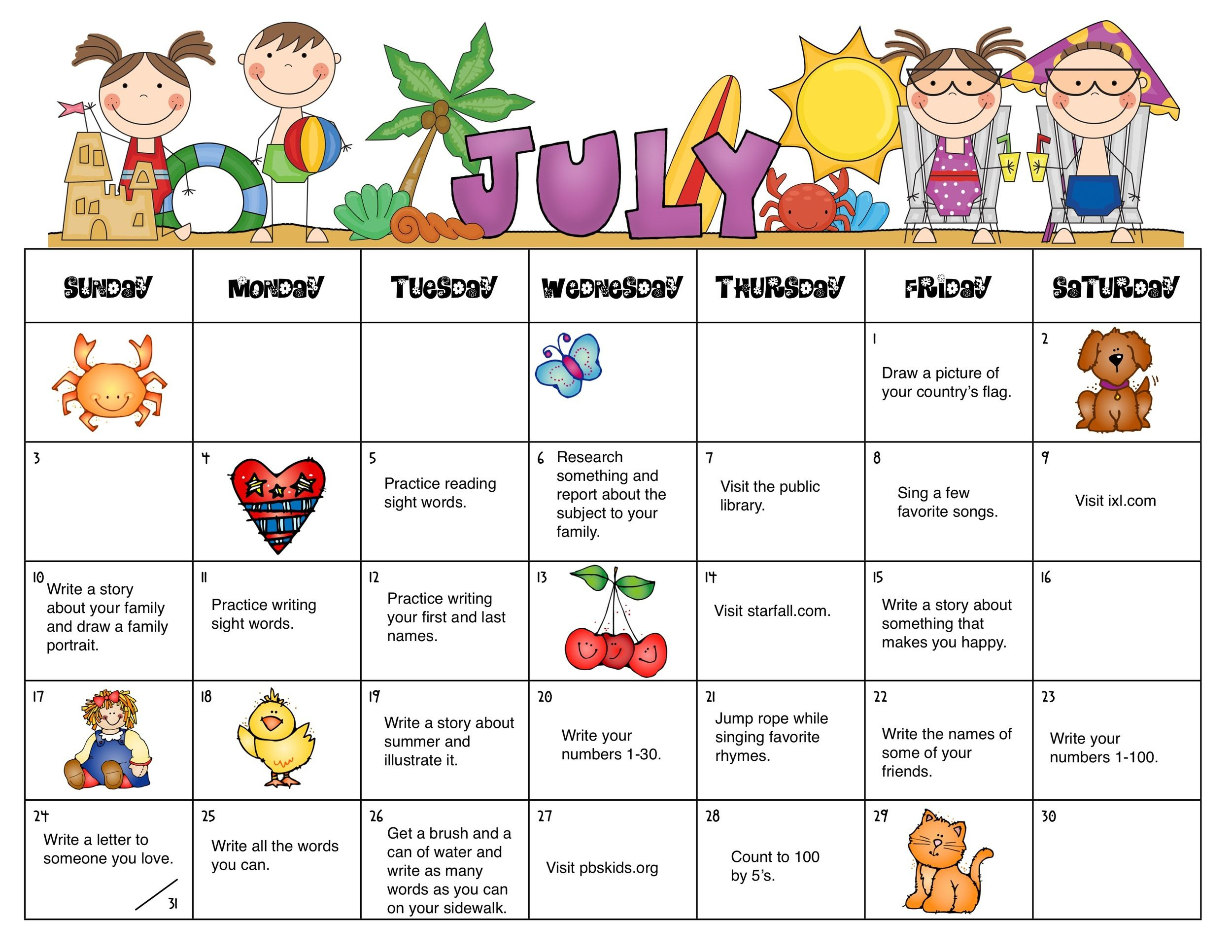 Summer Homework Calendar | Homework Calendar, Summer