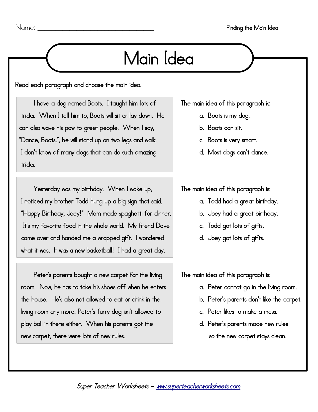 Super Teacher Worksheets Main Idea And Details | Super