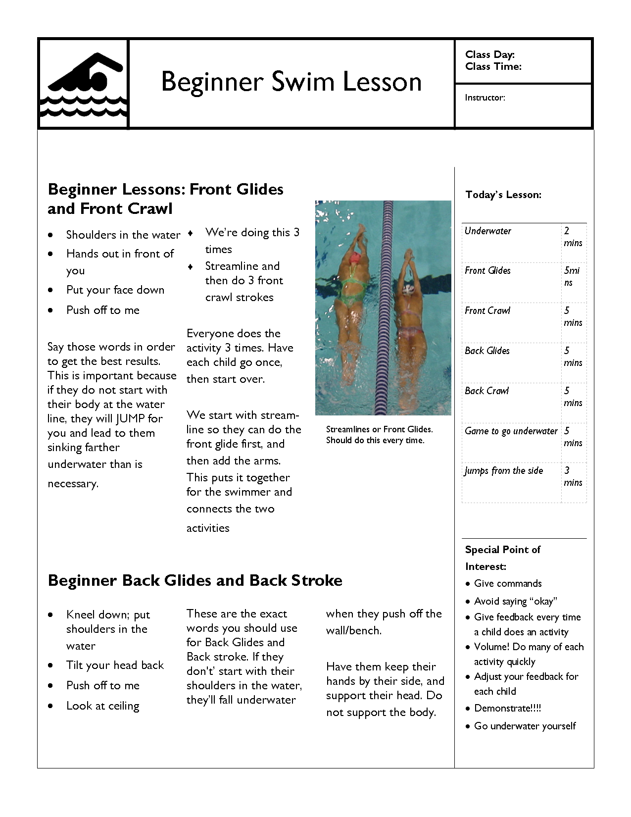 Swim Lesson Plan – Beginner Lesson Template | Swimming