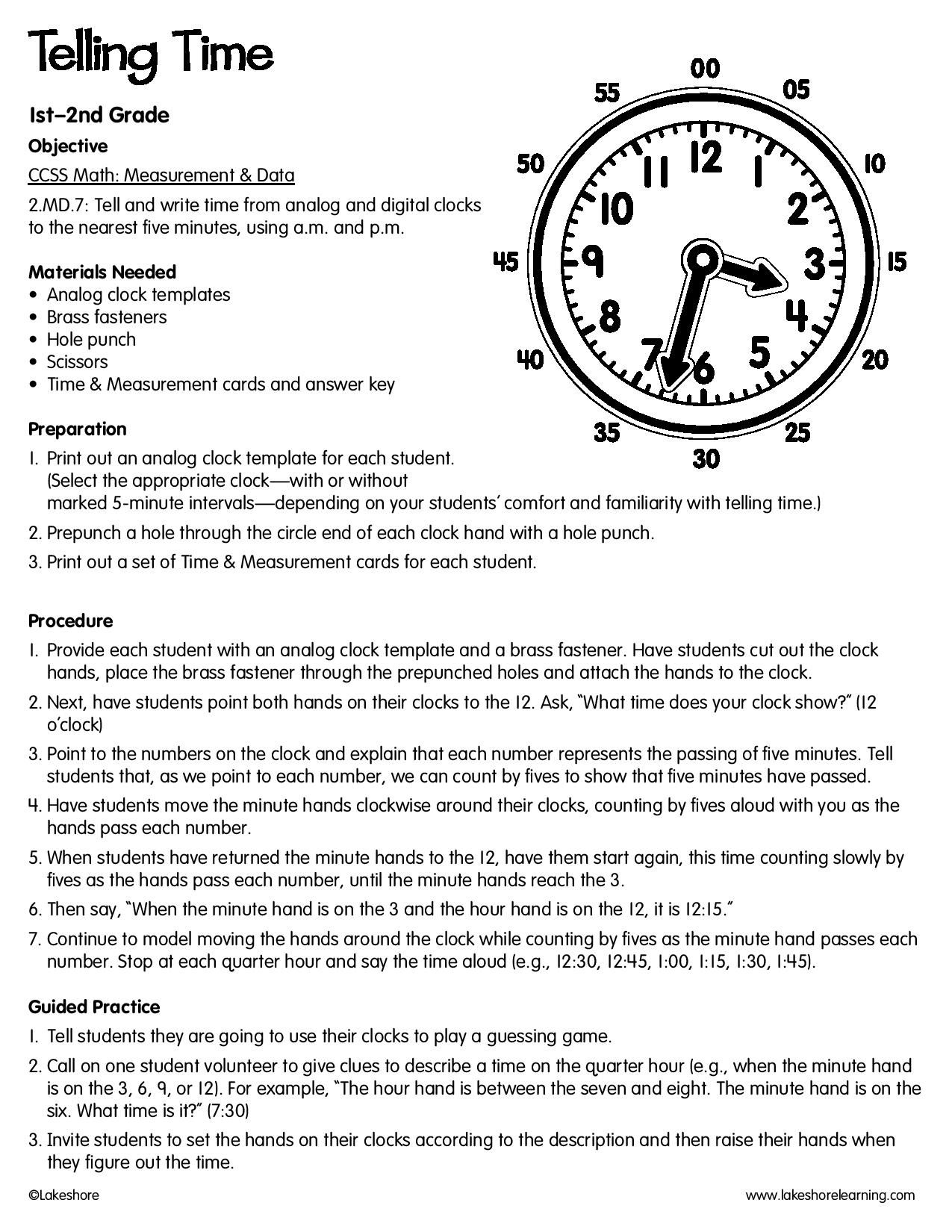 telling time lesson for grade 2