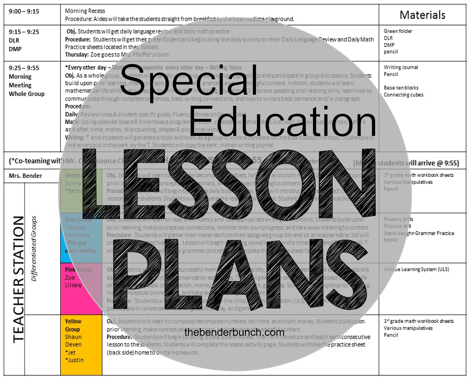 The Bender Bunch: Special Education Lesson Plans