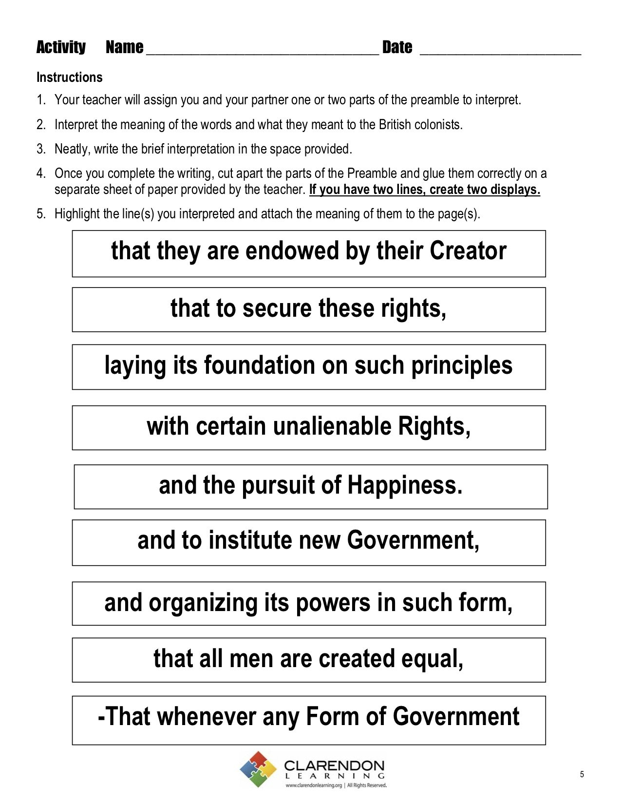 Declaration Of Independence Lesson Plan Lesson Plans Learning