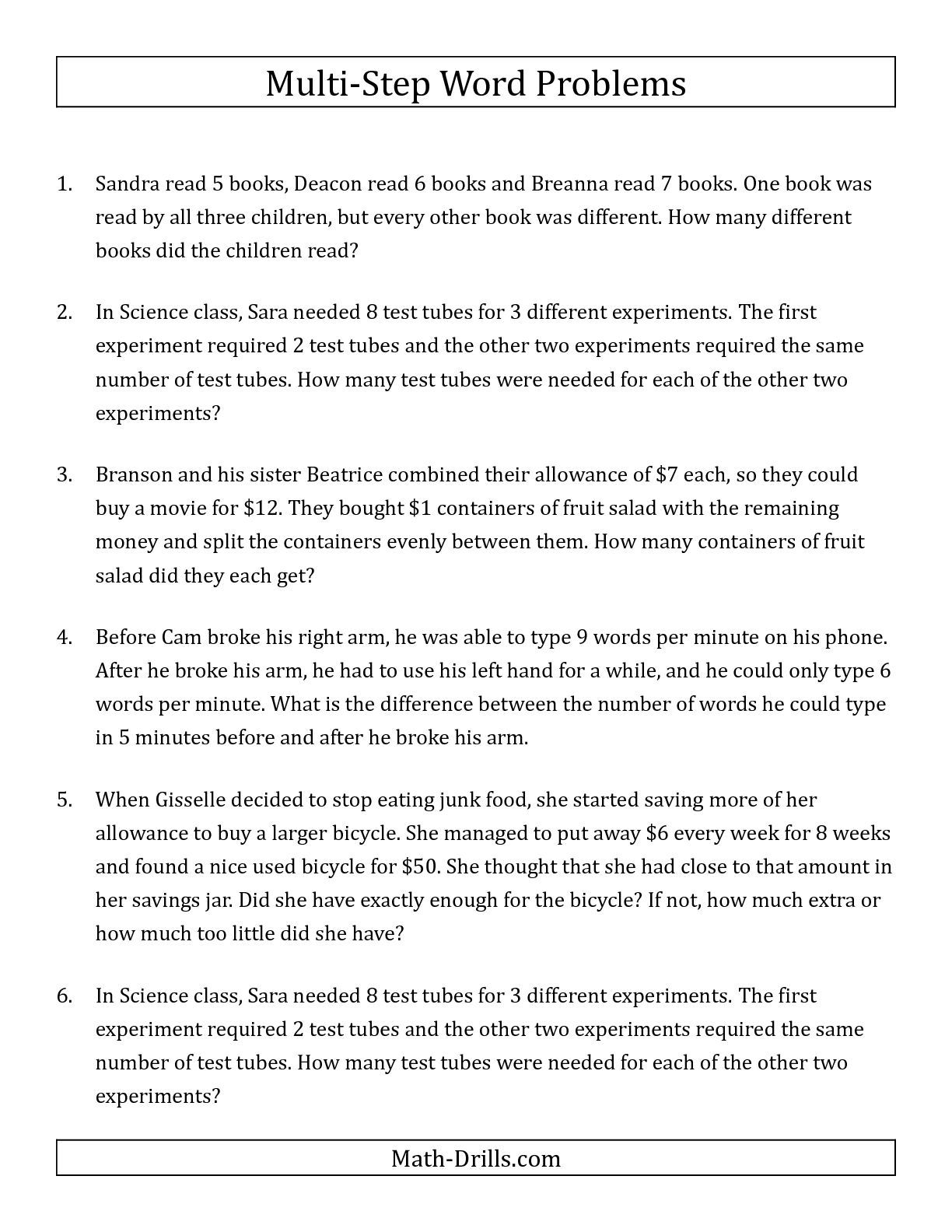 The Easy Multi-Step Word Problems Math Worksheet From The