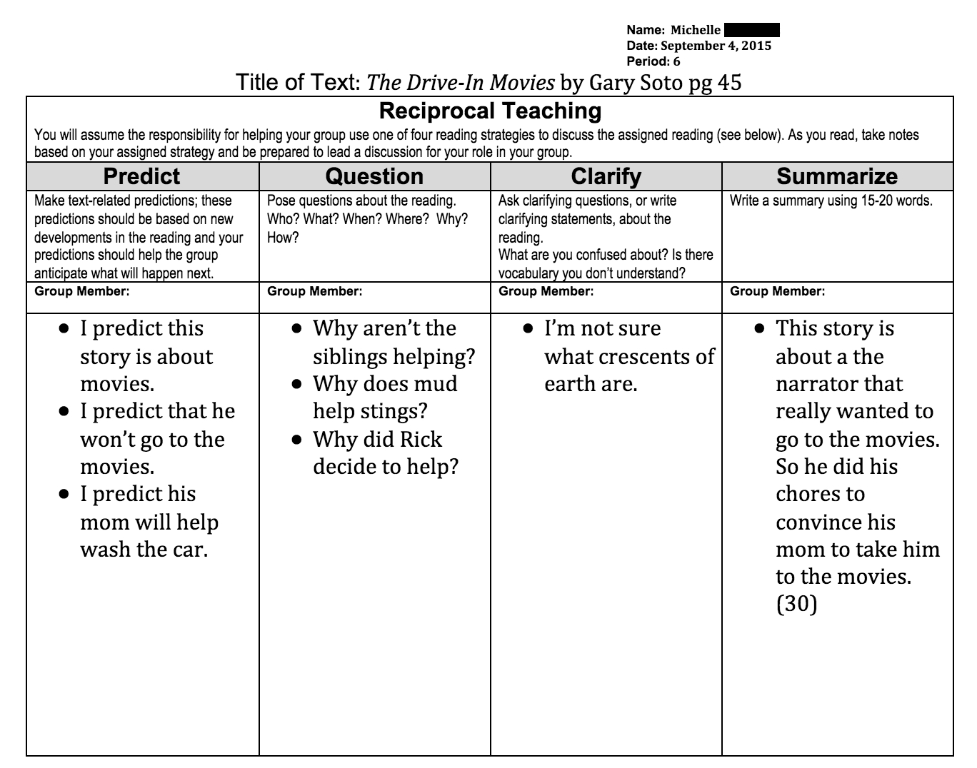 The First 10 Days Of School | Reciprocal Teaching, Teaching