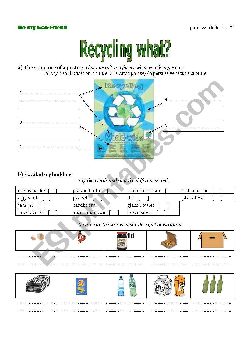 The First Worksheet From A Lesson Plan On Recycling Using