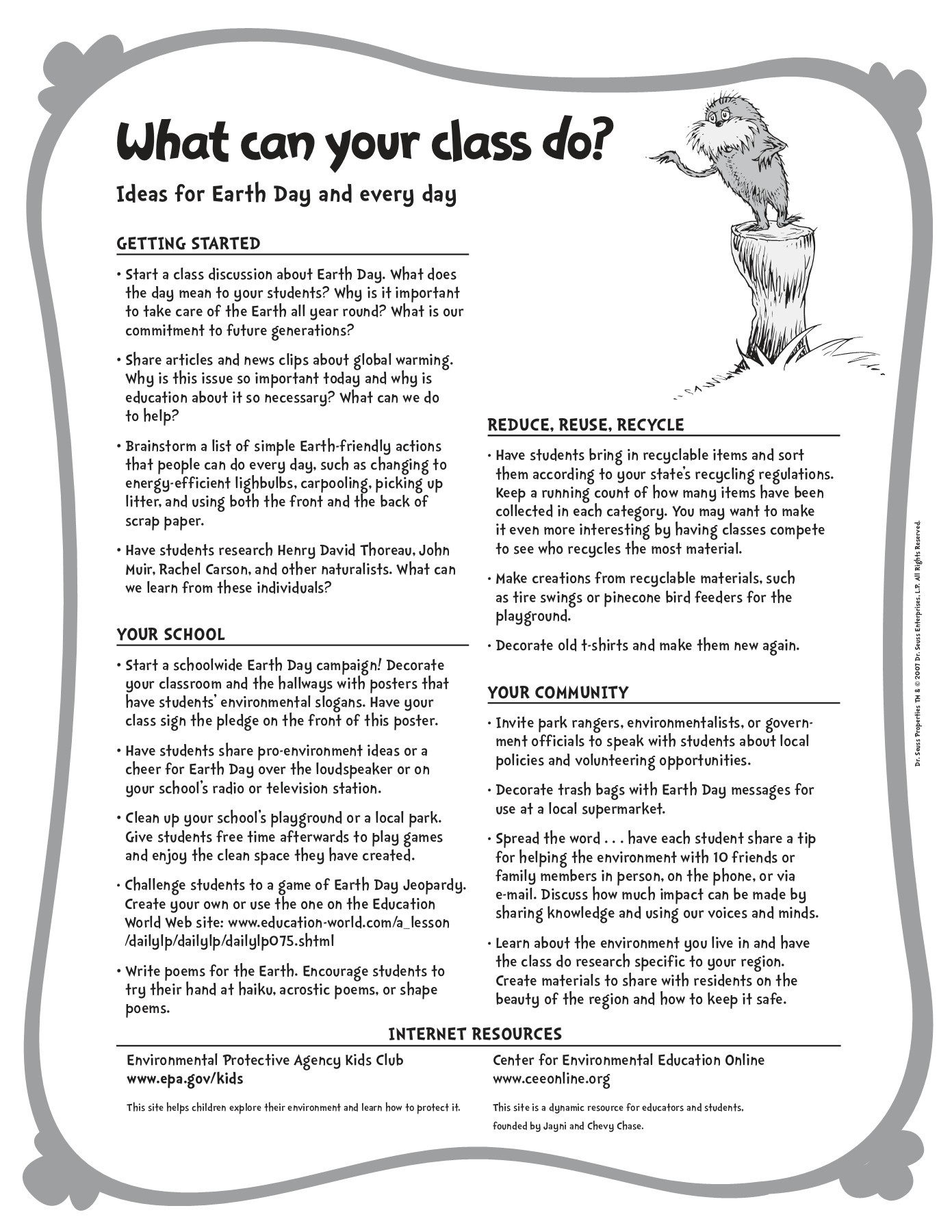The Lorax - What Your Class Can Do Lesson Plan Pages 1 - 6