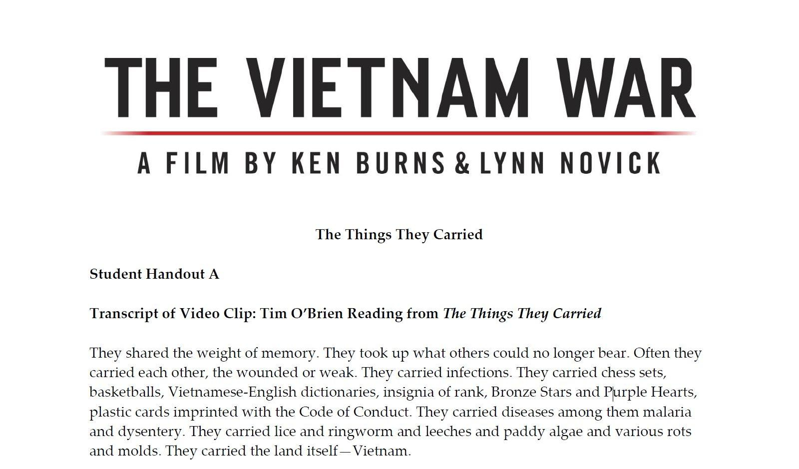 The Things They Carried&amp;quot; | The Vietnam War | Pbs Learningmedia