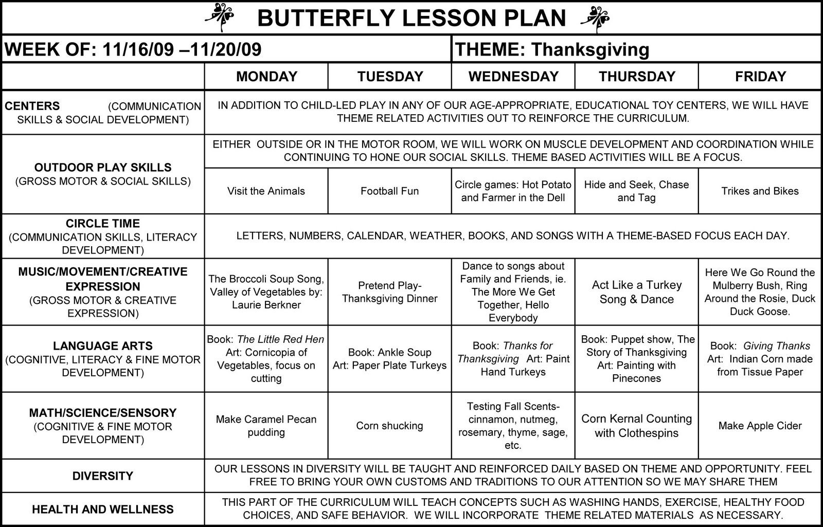 Daycare Lesson Plans For 4 Year Olds