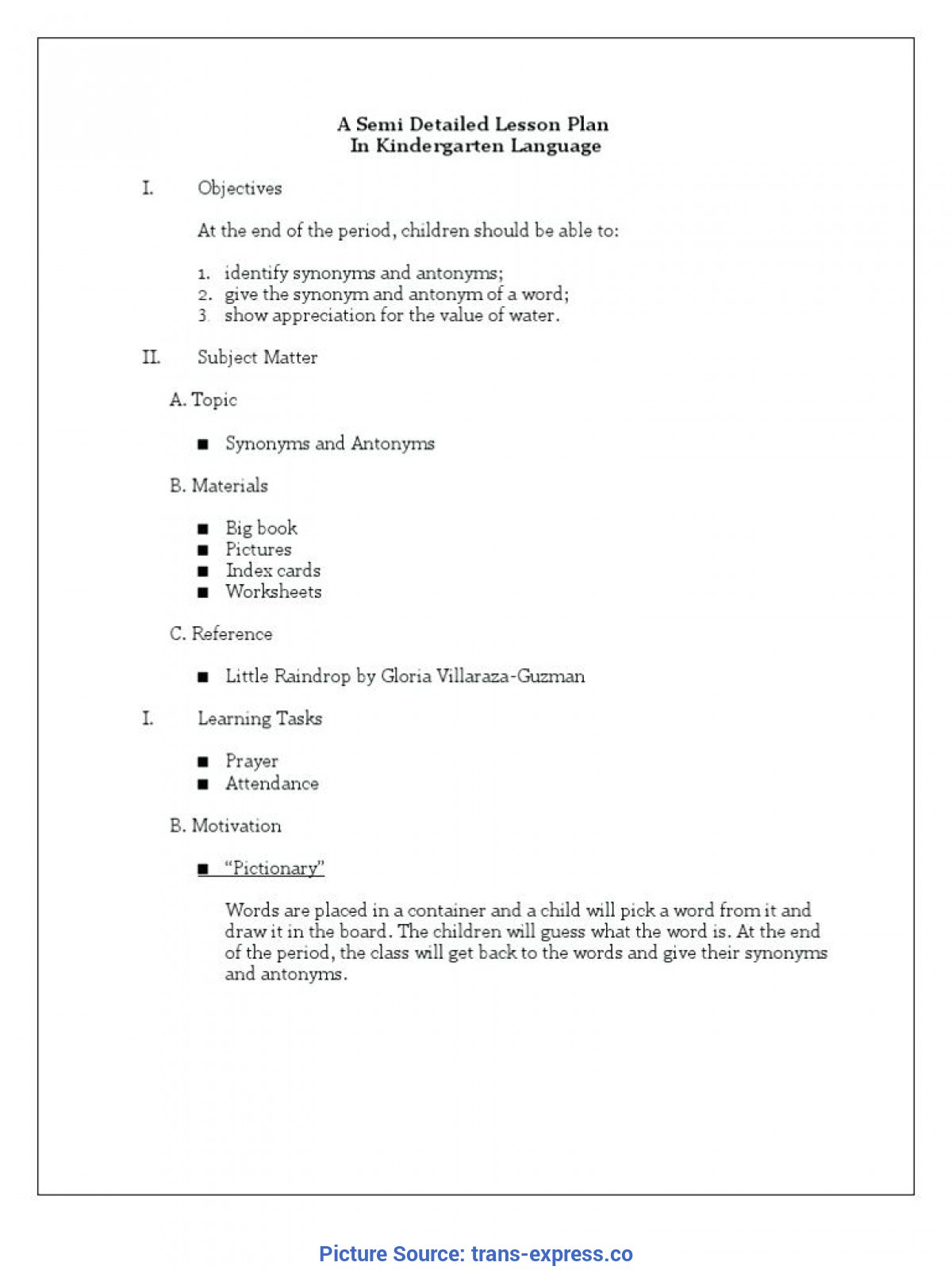 A Semi Detailed Lesson Plan In Kindergarten I Objectives At The Pdf 