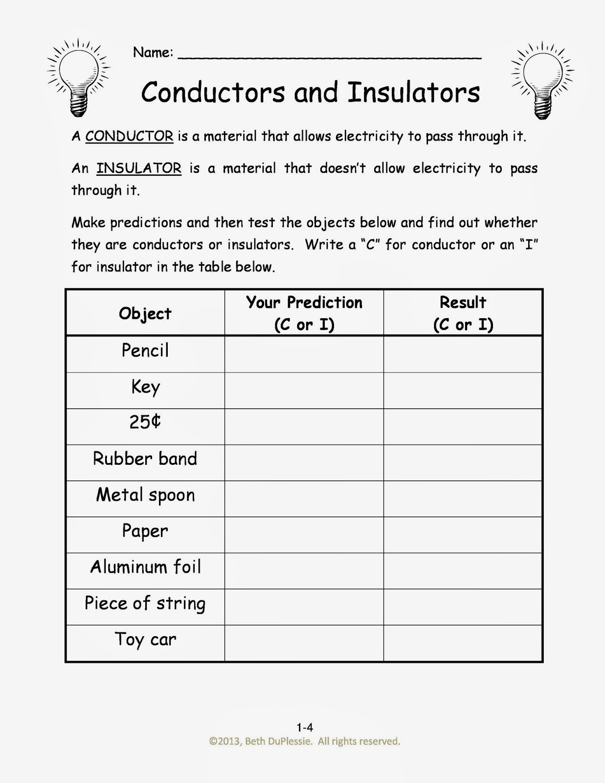 Conductors And Insulators Lesson Plans 11th Grade  Lesson Plans Pertaining To Conductors And Insulators Worksheet