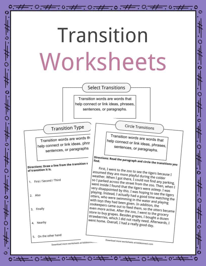Transition Words Worksheets, Examples &amp;amp; Definition For Kids