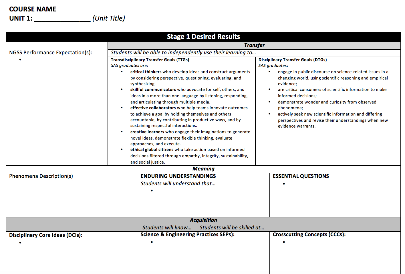 Ubd+Ngss+5E Unit Planning – Teaching Is Learning