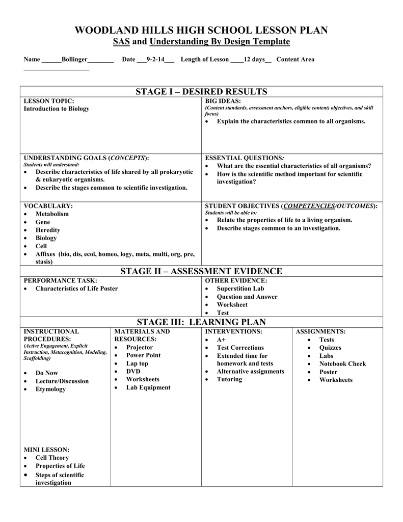 Understandingdesign Lesson Plans Biology - Dusmun