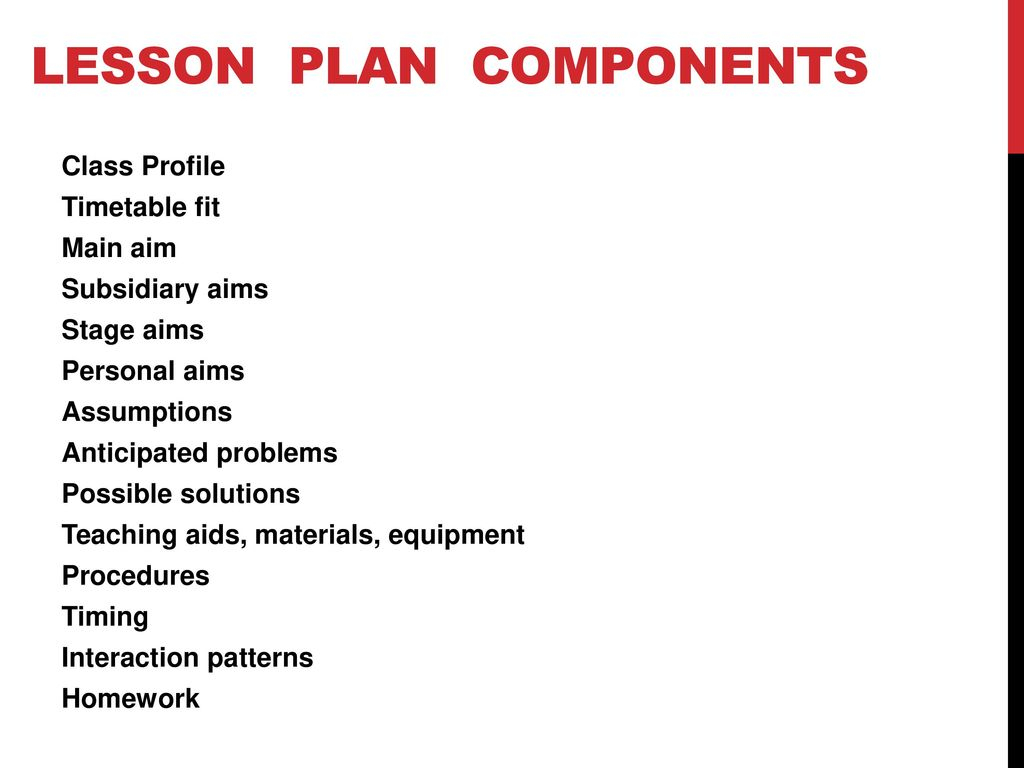 Unit 20 Identifying The Different Components Of A Lesson