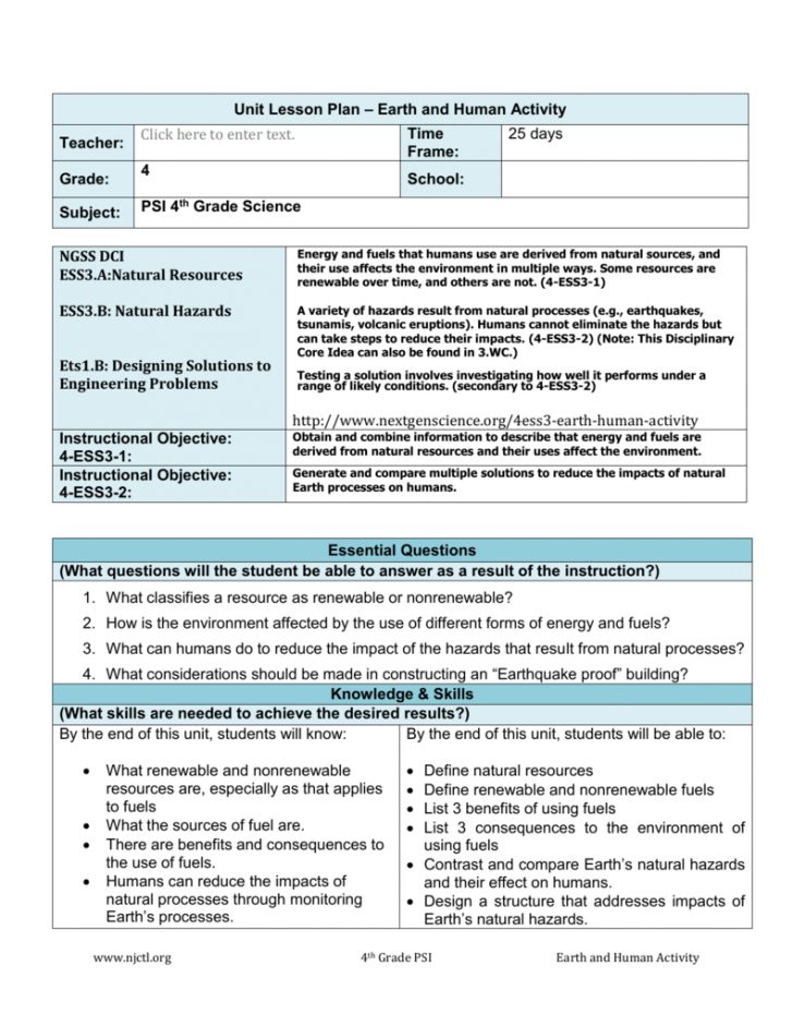 Ngss Lesson Plans 4th Grade - Lesson Plans Learning