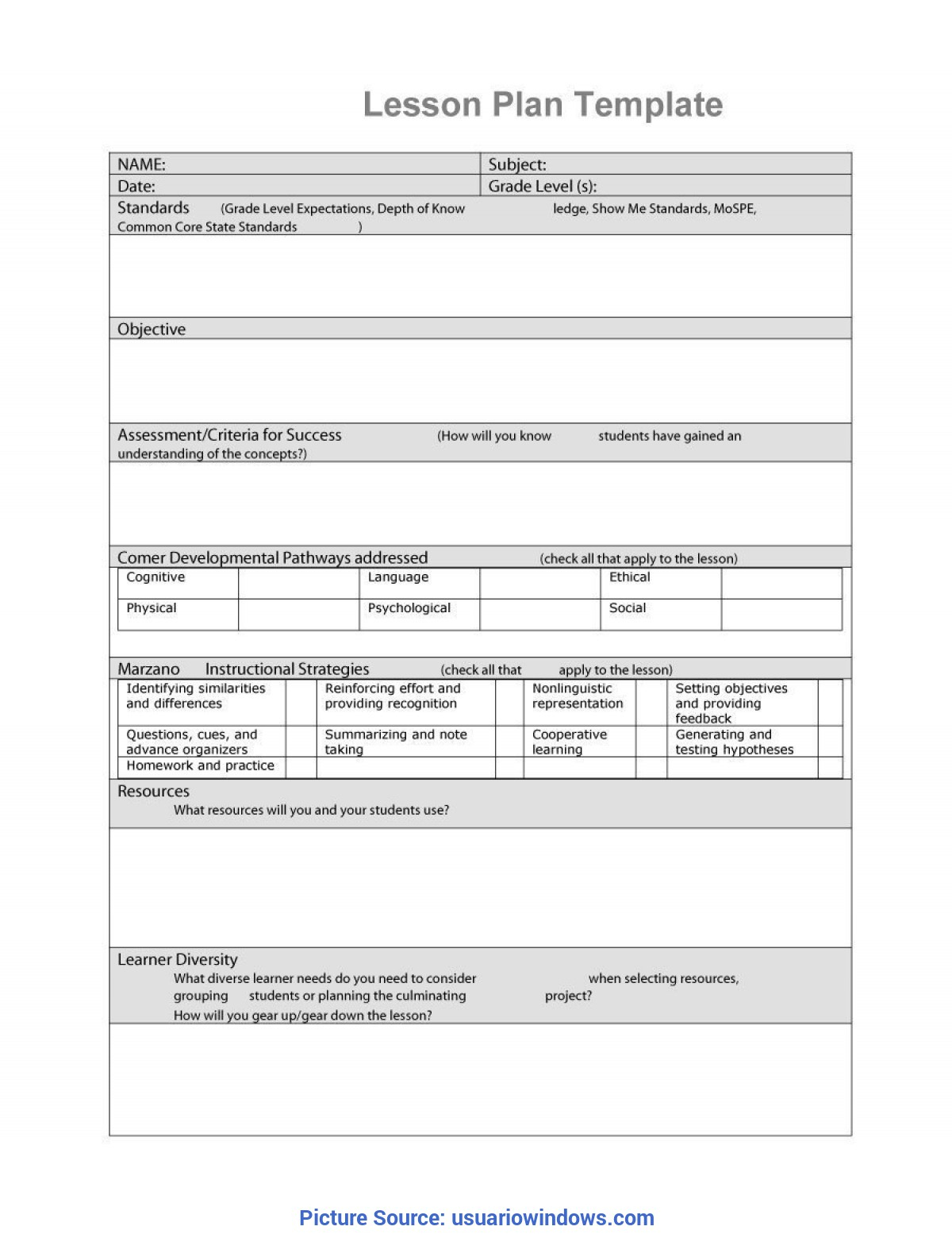 Marzano Lesson Plan Template Free - Lesson Plans Learning