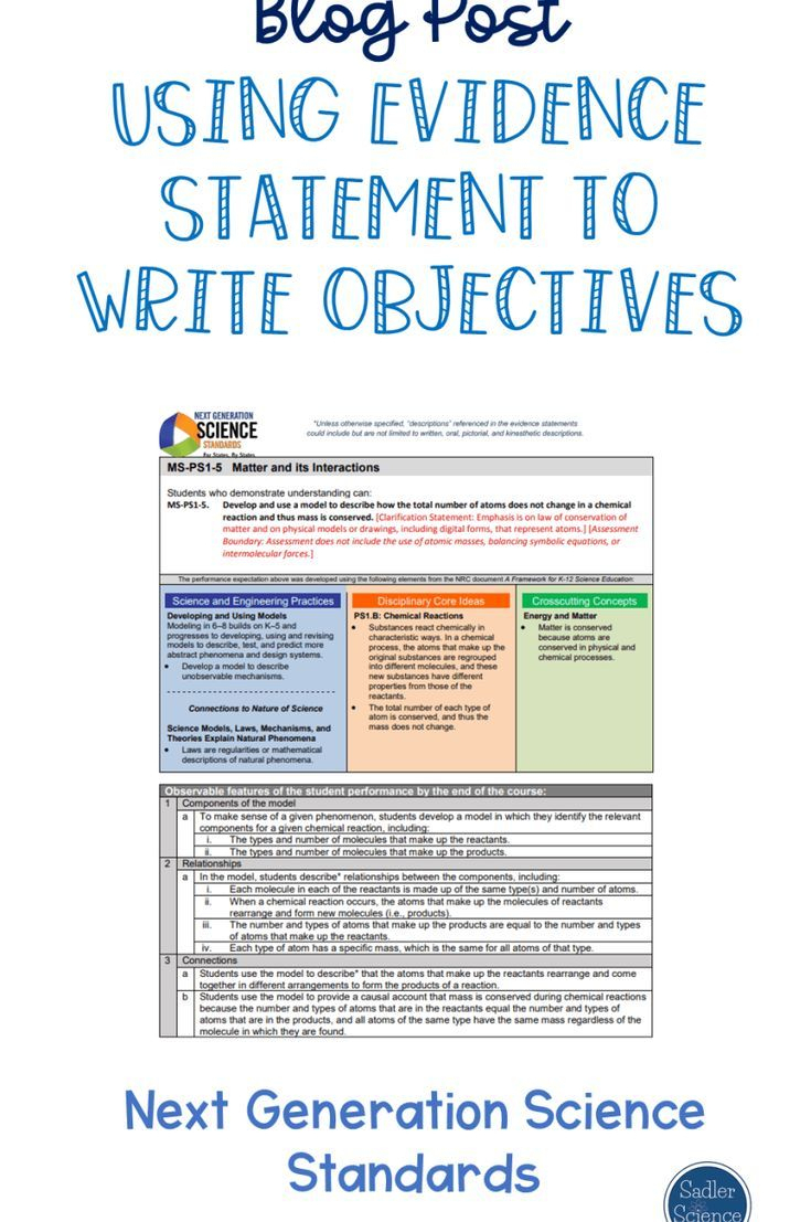 Using Evidence Statements To Write Objectives | Science