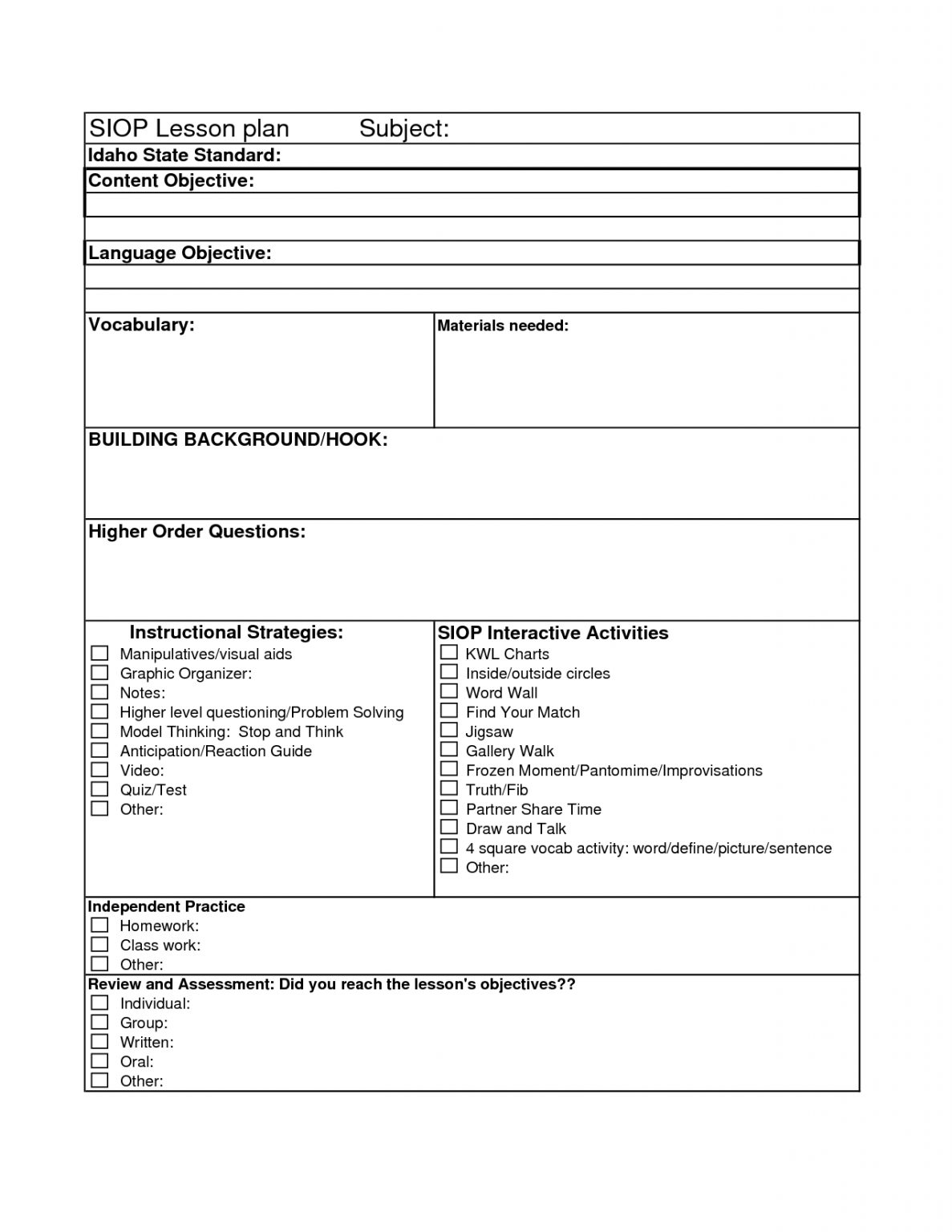 Interactive Lesson Plan Template - Lesson Plans Learning