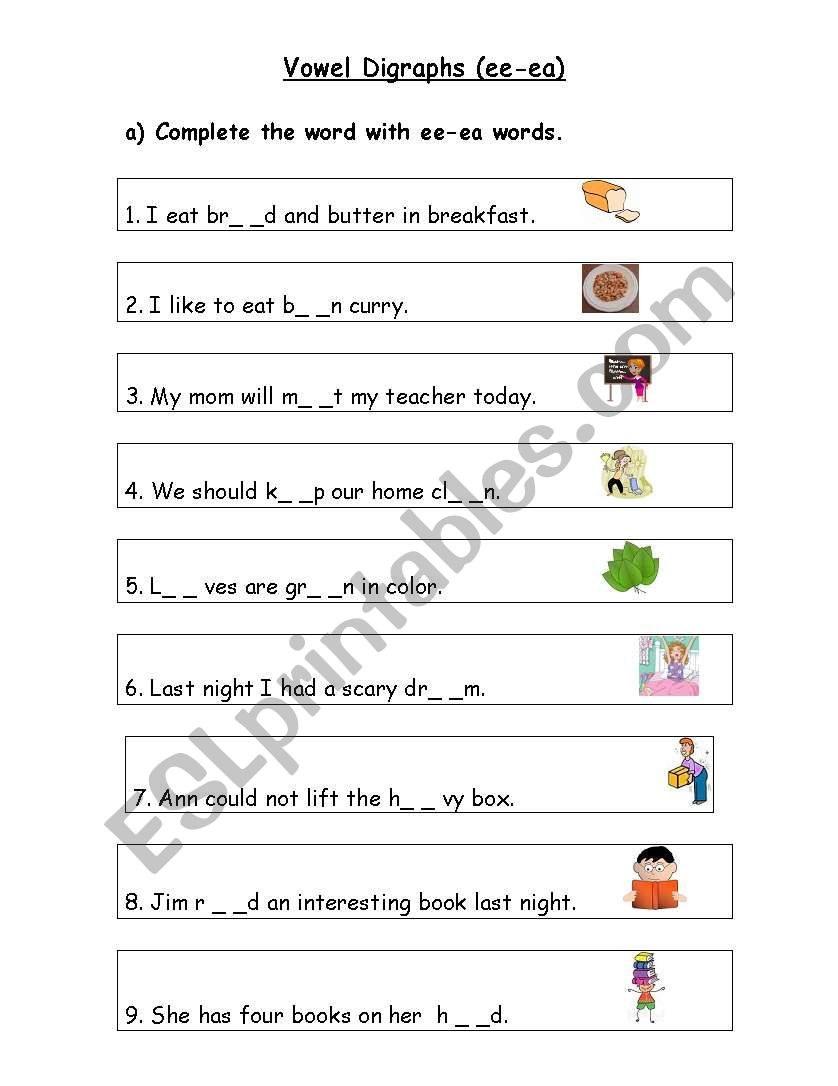 Vowel Digraphs [Ee-Ea] - Esl Worksheettasneem.taha