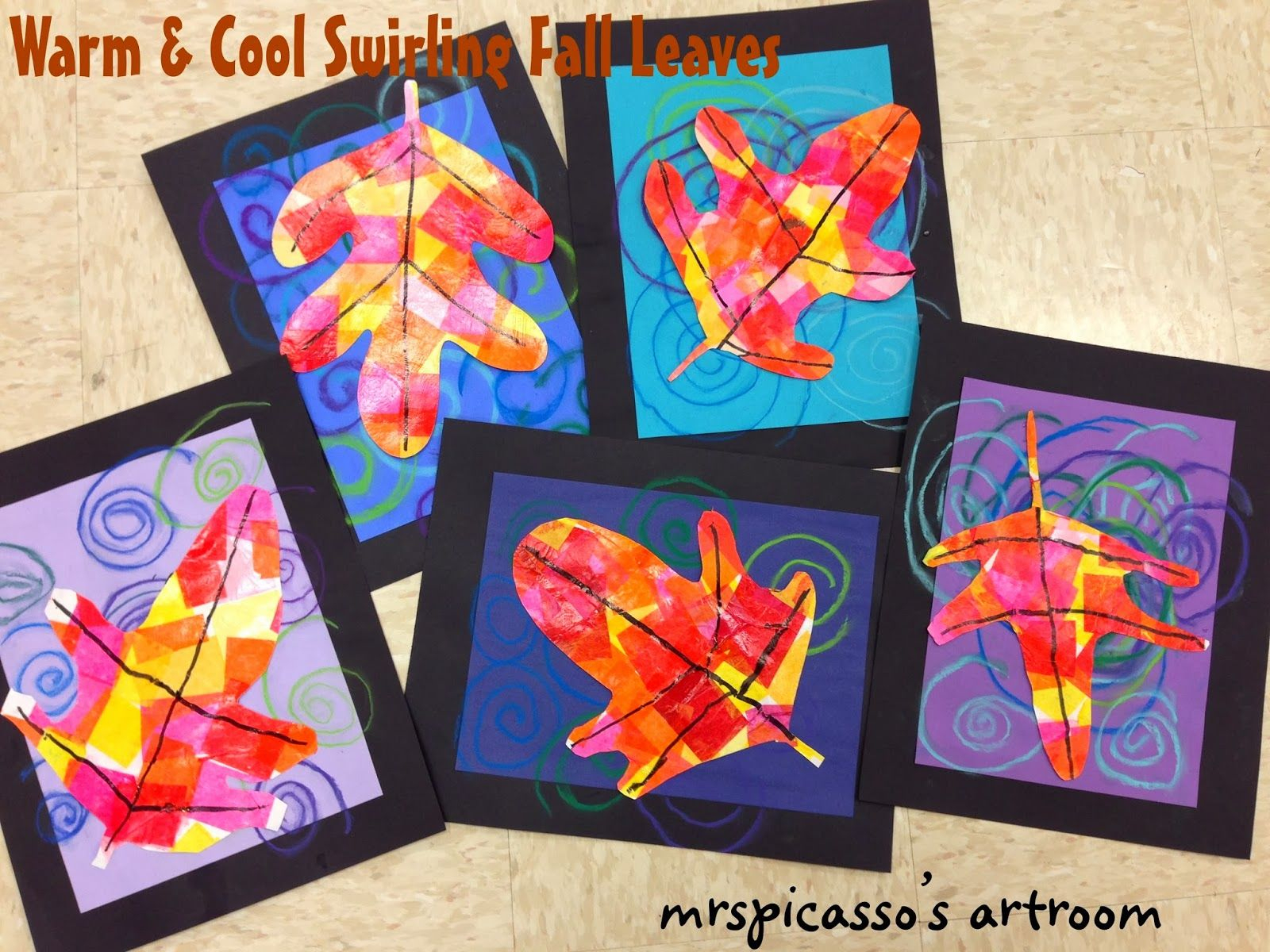 Warm &amp;amp; Cool Swirling Leaves | Kindergarten Art Lessons