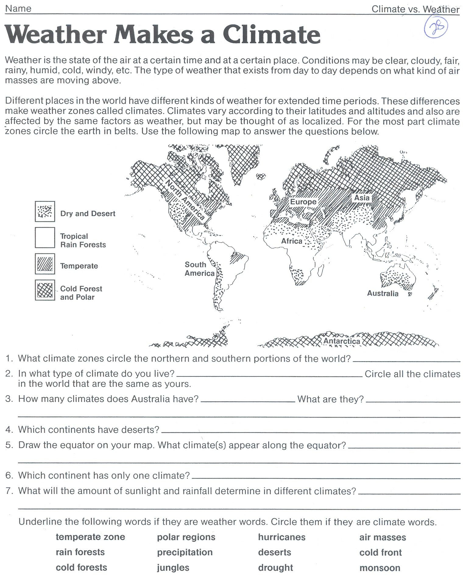 Weather Makes A Climate Worksheet | Weather Worksheets