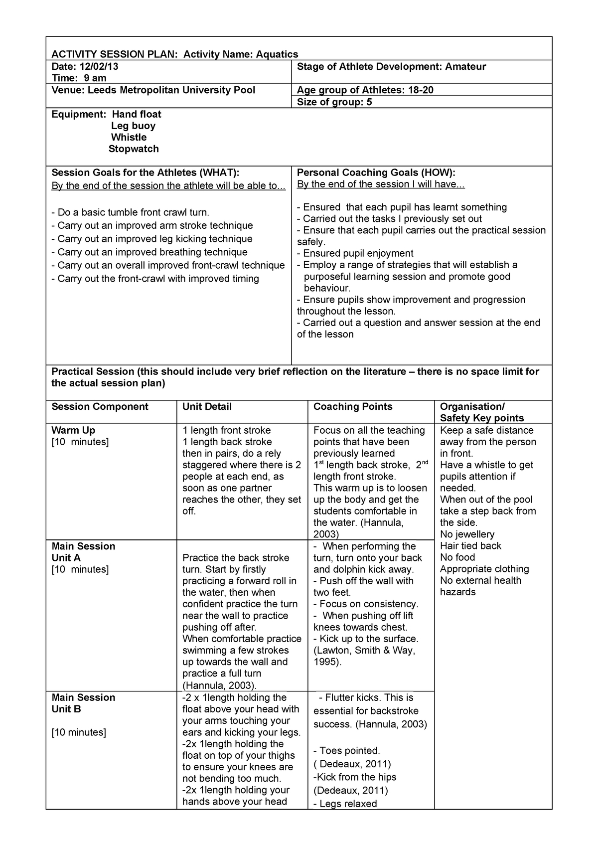 Week 2 - Backstroke - Applied Pedagogy 2 - Lbu - Studocu