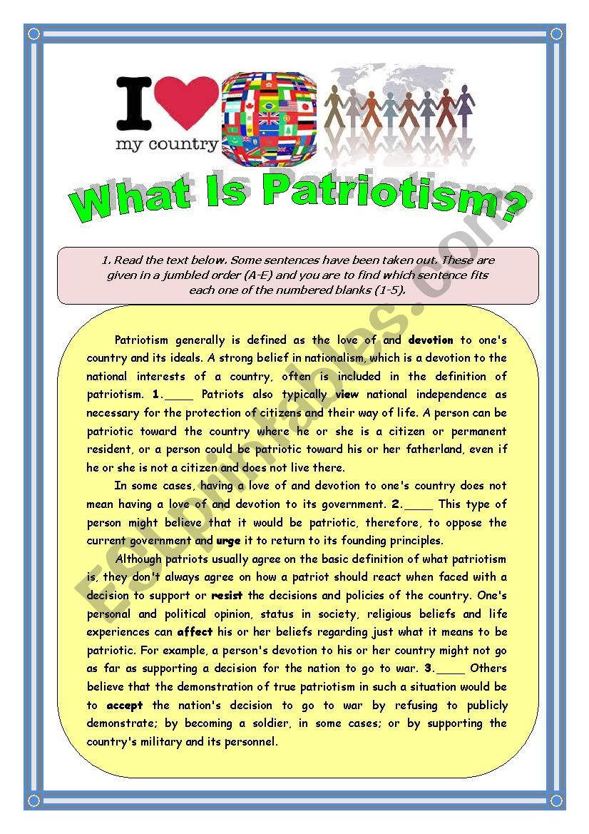 What Is Patriotism? - Esl Worksheetnatashenka