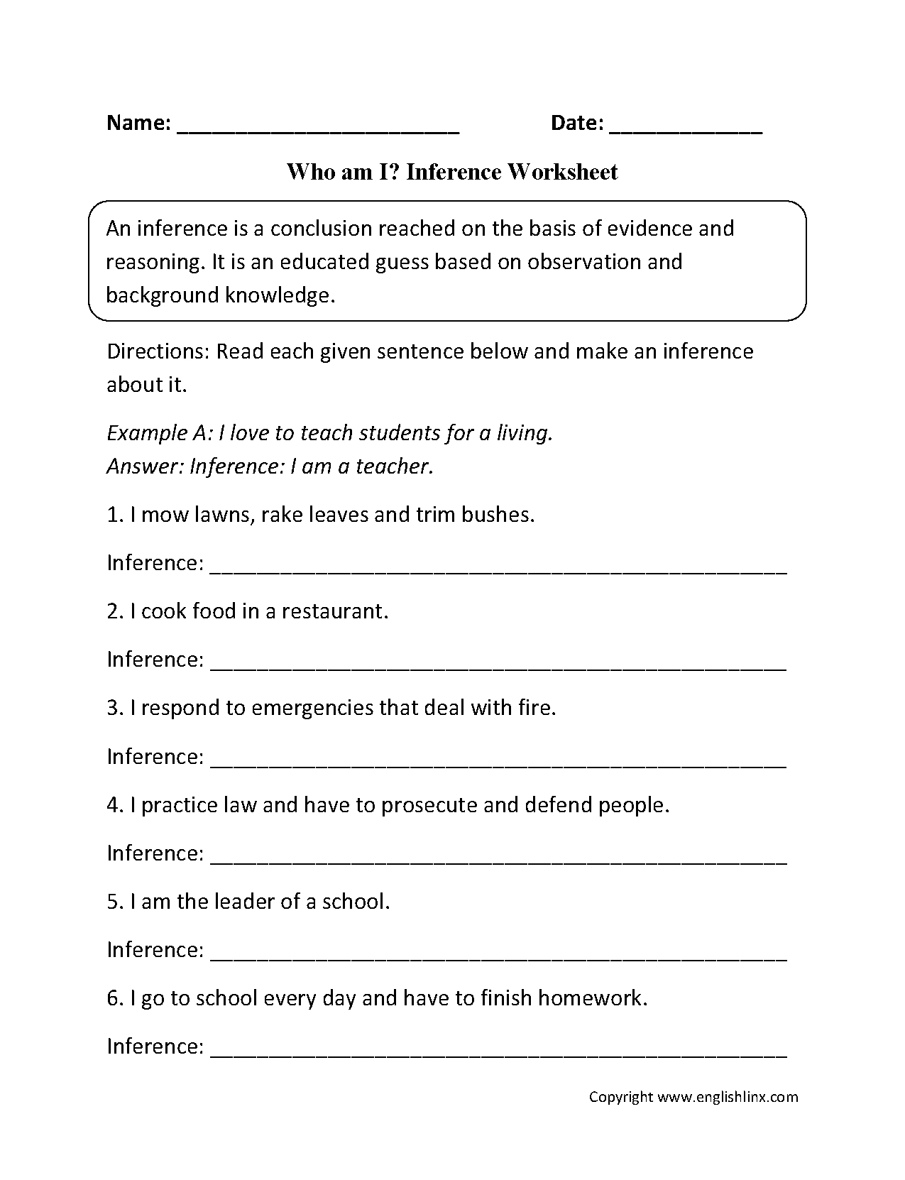 Who Am I? Inference Worksheets | Inferring Lessons