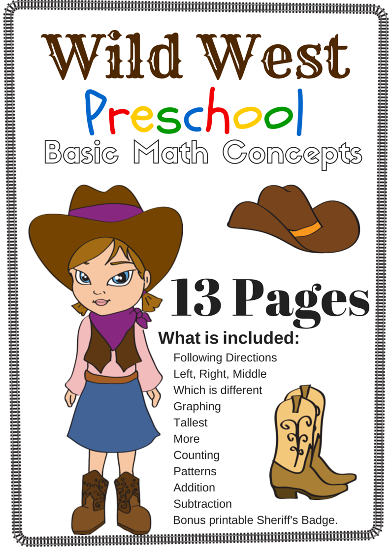 Wild West Preschool Basic Math Concepts Free 13 Page