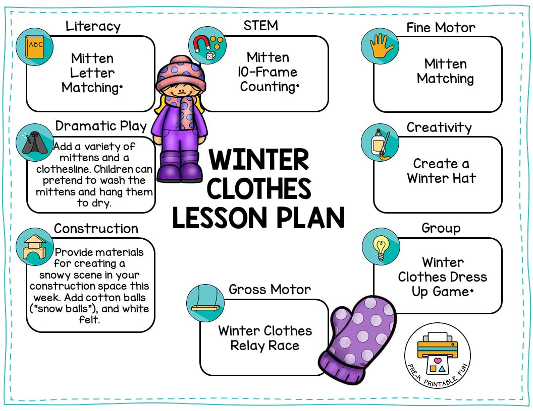 Winter Clothes Lesson Planning Page - Pre-K Printable Fun
