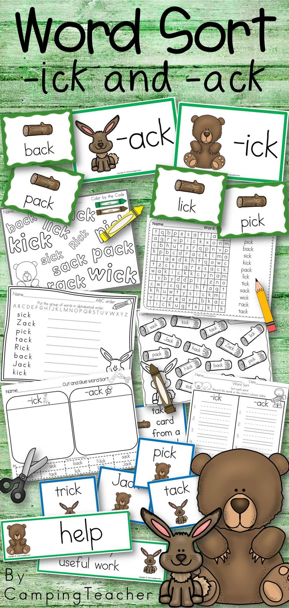 Word Sort -Ack And -Ick Word Families Story Jack And Rick