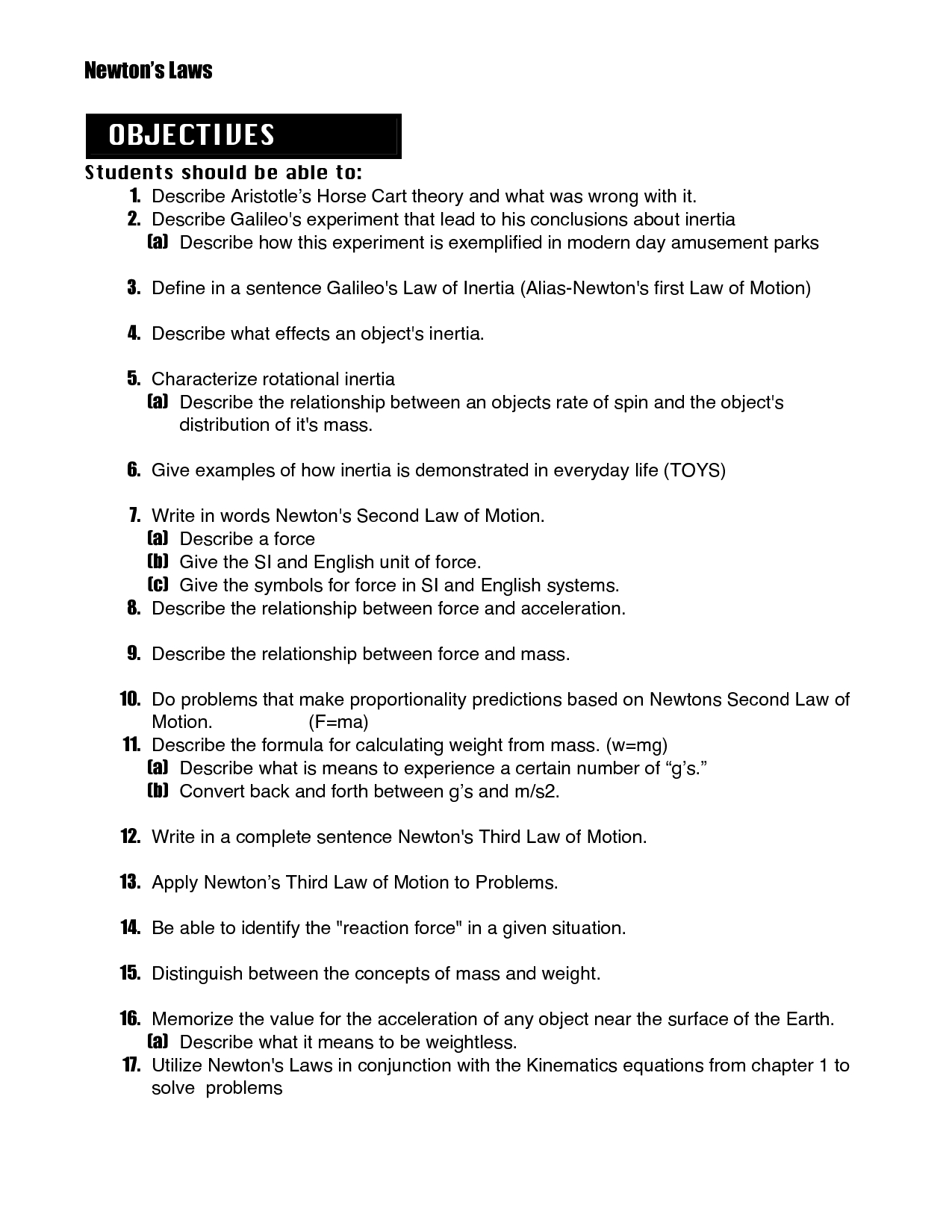 Worksheet For Newton S 2Nd Law Of Motion | Printable